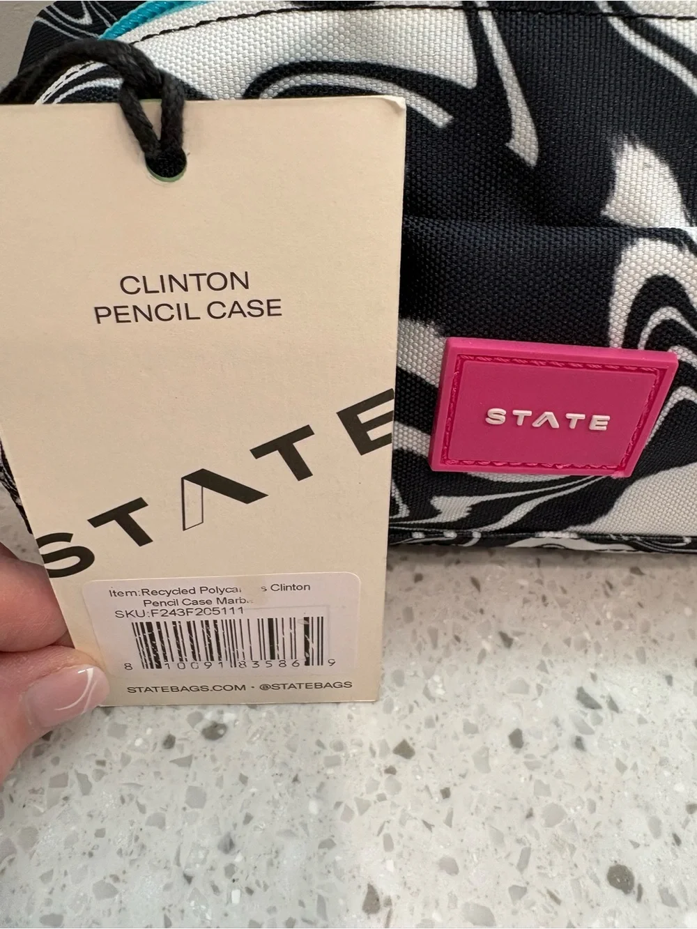 NWT STATE Black & White Marble Clinton Accessory Case